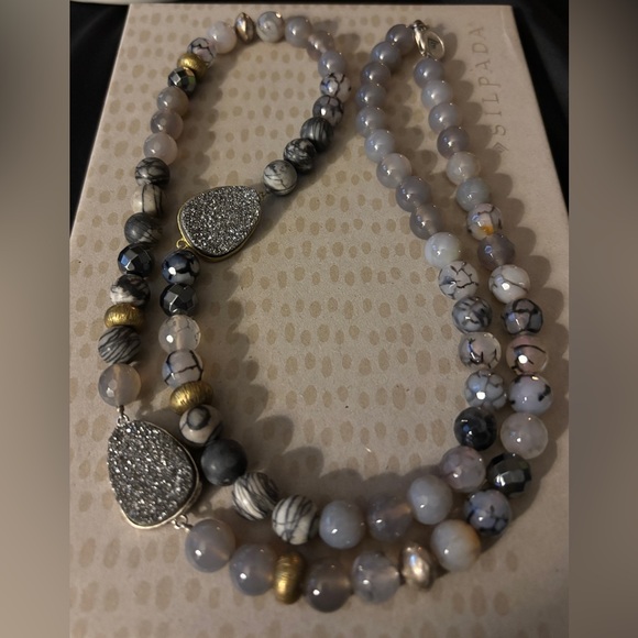 Silpada Jewelry - Silpada “Ode to Geode” Natural Agate Druzy Double Strand Necklace